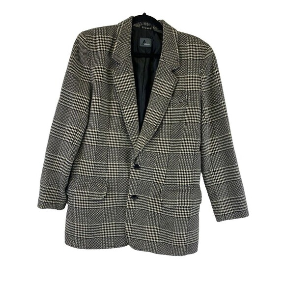 Liz Wear Wool Blend Blazer Jacket Glen Check Black White Plaid 2 Button Womens 8 - Picture 1 of 11